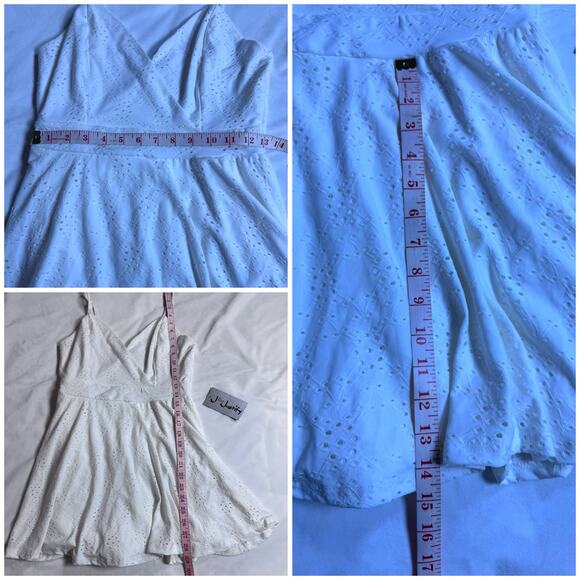 J for Justify White Deep Plunge Romper Sleeveless Eyelet Sun Skort Dress Size L - Picture 7 of 7
